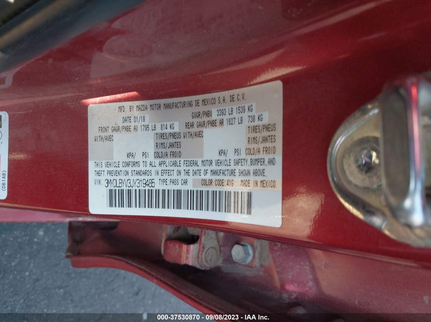 VIN 3MYDLBYV3JY319485 2018 TOYOTA YARIS IA