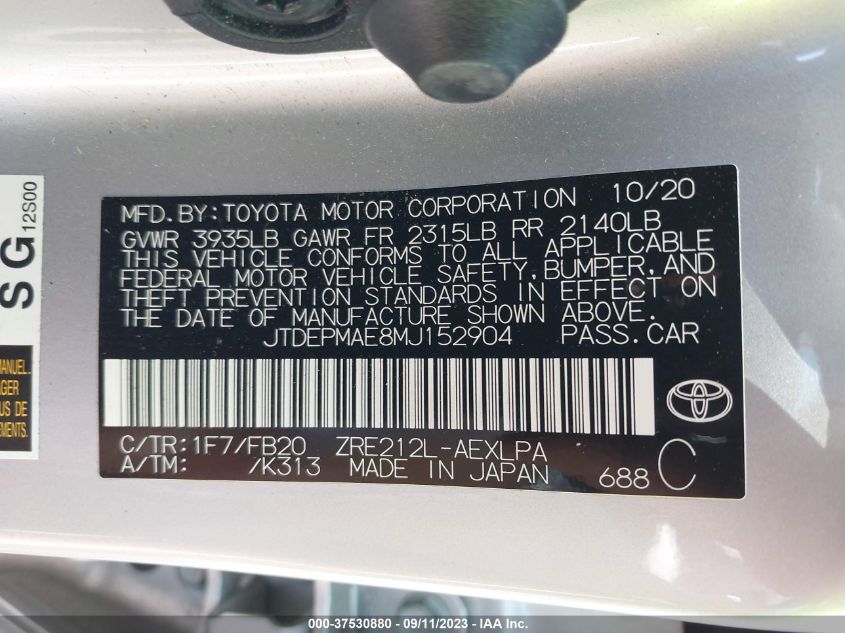 JTDEPMAE8MJ152904 Toyota Corolla LE 9