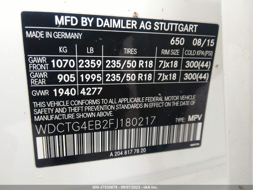 2015 MERCEDES-BENZ GLA-CLASS GLA 250 WDCTG4EB2FJ180217