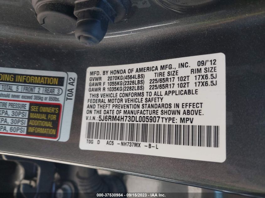 2013 HONDA CR-V EX-L - 5J6RM4H73DL005907