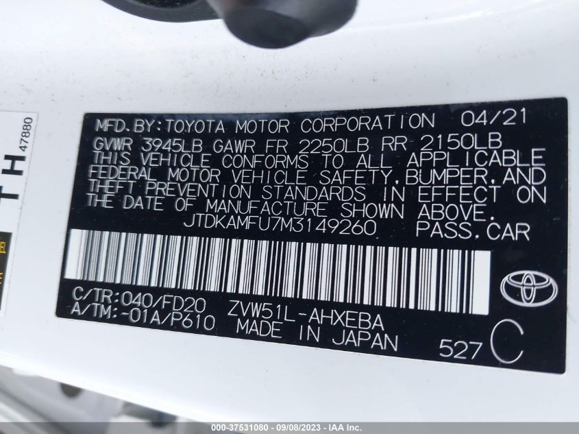 2021 TOYOTA PRIUS SPECIAL EDITION/L/LE/XLE/ - JTDKAMFU7M3149260