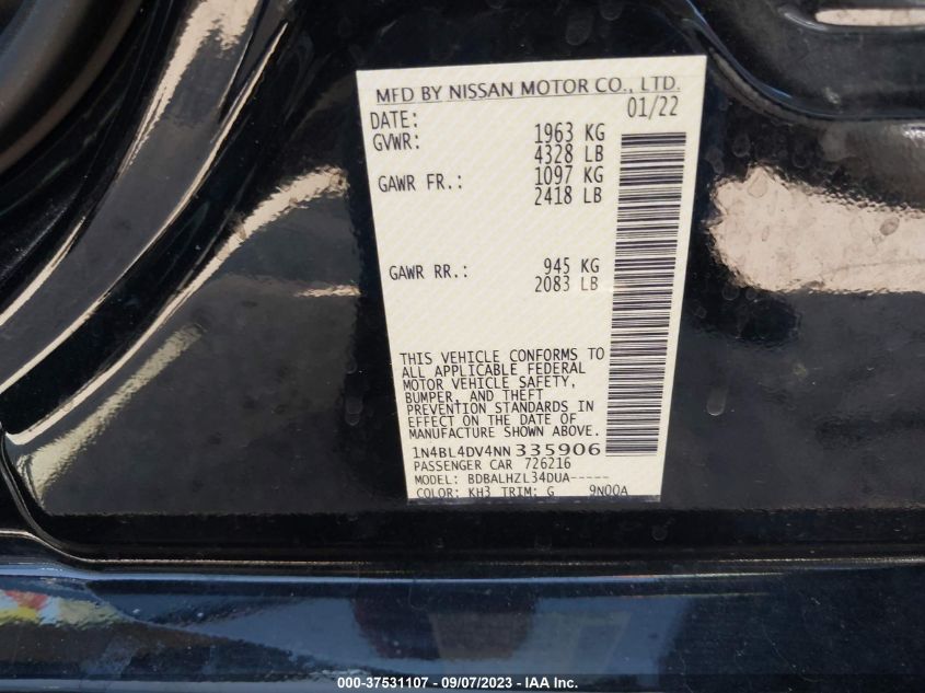 2022 NISSAN ALTIMA 2.5 SV - 1N4BL4DV4NN335906