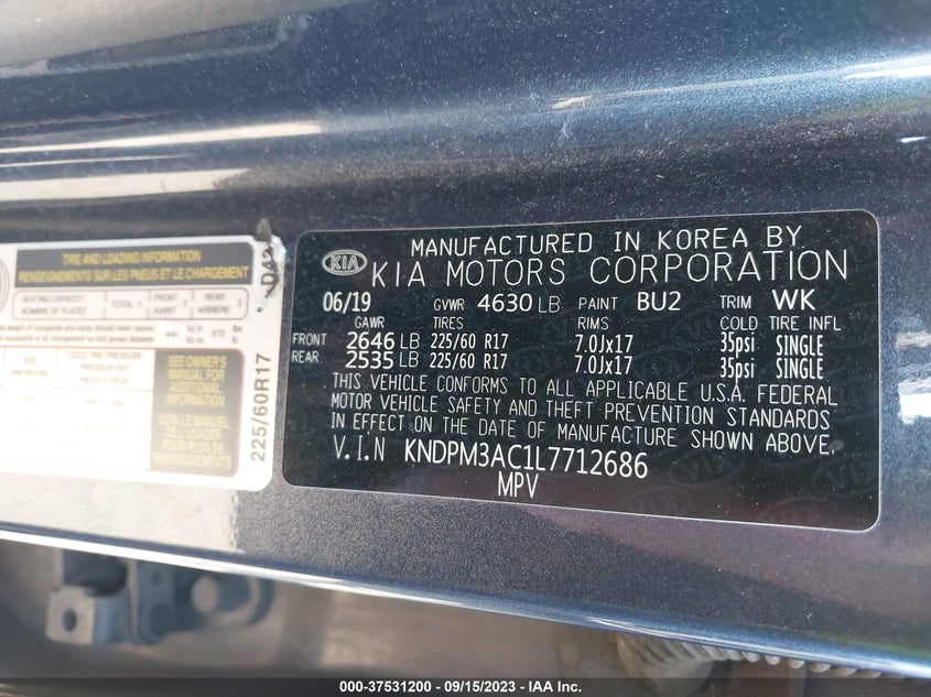 VIN KNDPM3AC1L7712686 2020 KIA SPORTAGE LX