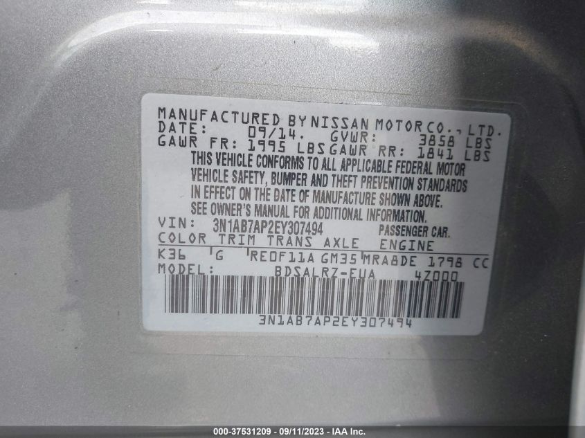 2014 NISSAN SENTRA SR - 3N1AB7AP2EY307494