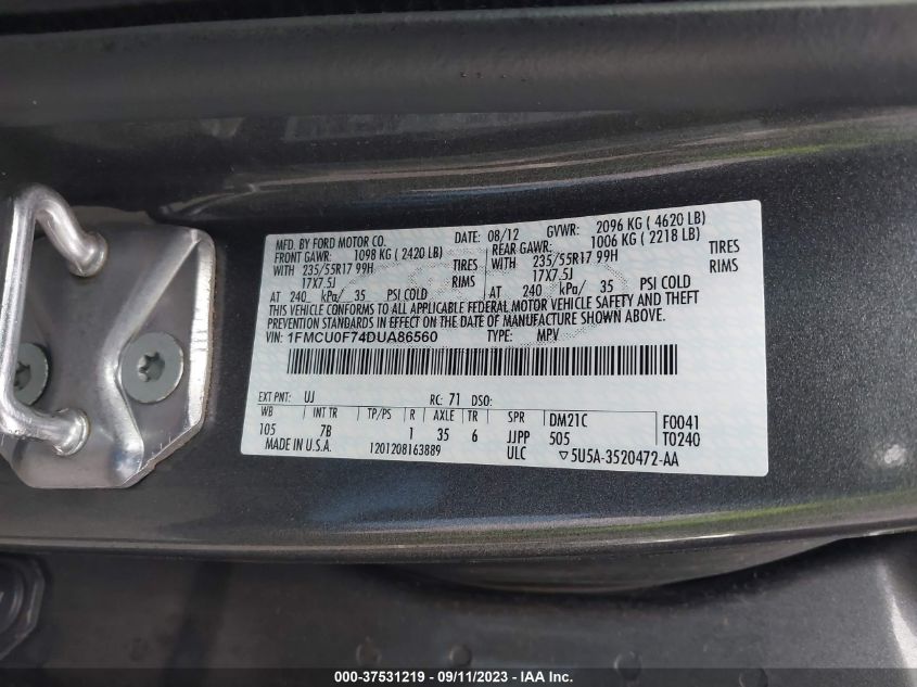 2013 FORD ESCAPE S - 1FMCU0F74DUA86560