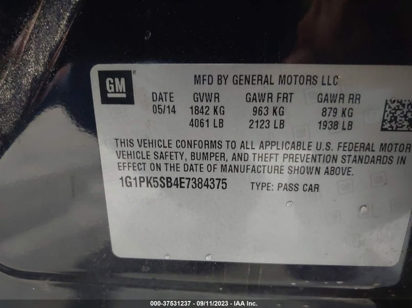 2014 CHEVROLET CRUZE LT - 1G1PK5SB4E7384375