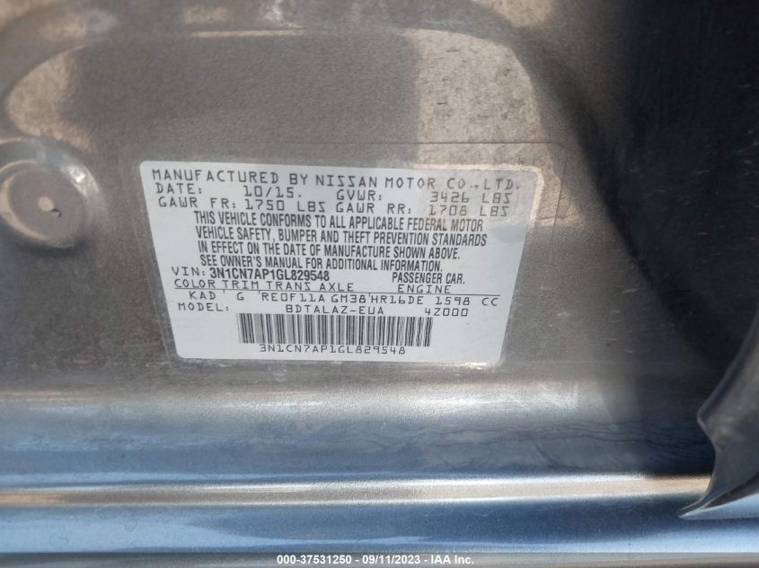 2016 NISSAN VERSA S PLUS - 3N1CN7AP1GL829548