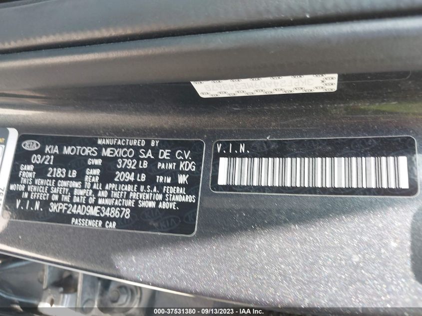 2021 KIA FORTE LXS - 3KPF24AD9ME348678