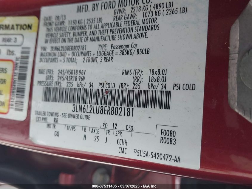 2014 LINCOLN MKZ HYBRID - 3LN6L2LU8ER802181
