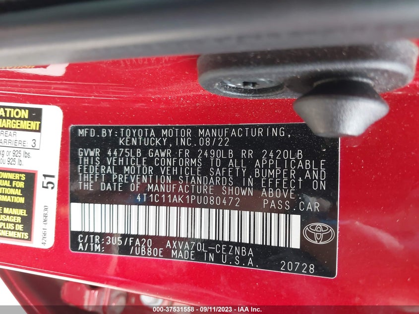 VIN 4T1C11AK1PU080472 2023 TOYOTA CAMRY LE