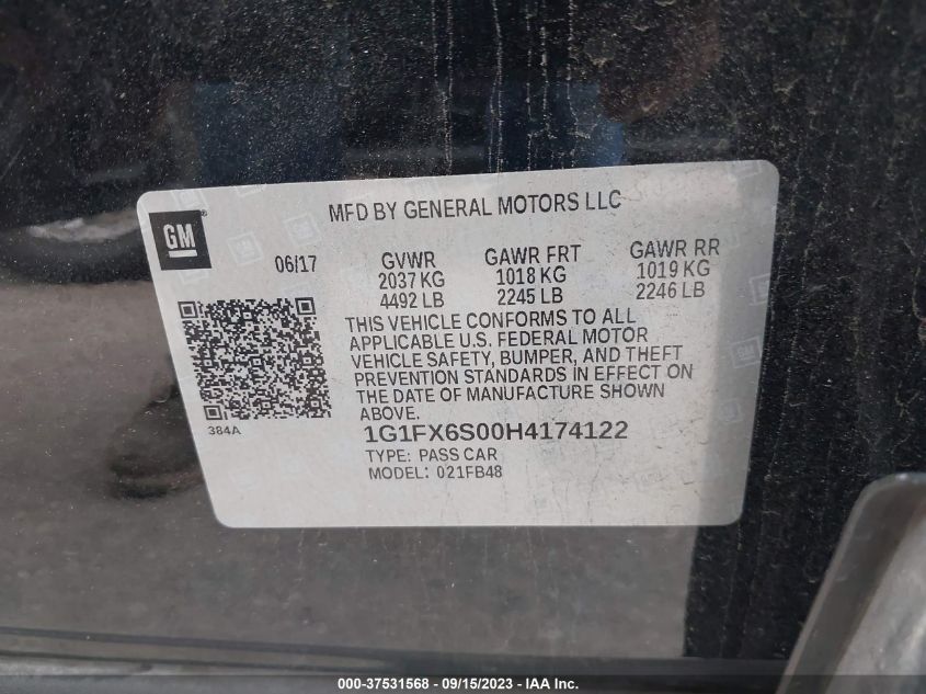 2017 CHEVROLET BOLT EV PREMIER - 1G1FX6S00H4174122