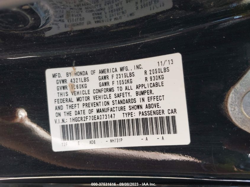 2014 HONDA ACCORD SEDAN EX - 1HGCR2F70EA073147