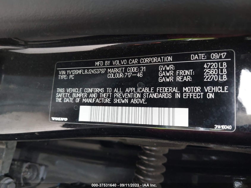 VIN YV126MFL8J2453797 2018 VOLVO S60 DYNAMIC