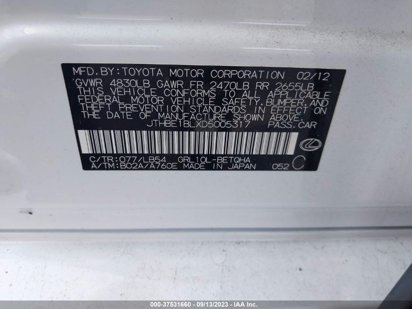 2013 LEXUS GS 350 - JTHBE1BLXD5005317