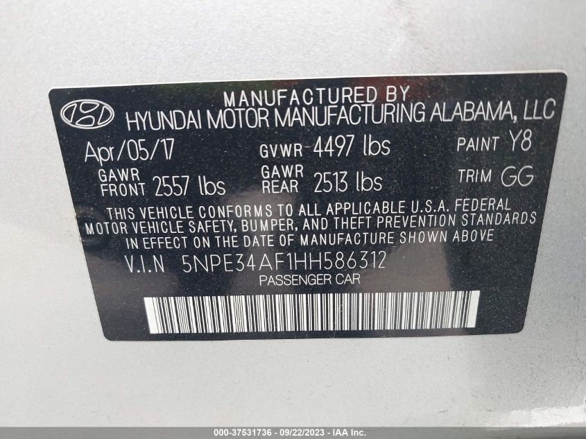 2017 HYUNDAI SONATA SPORT - 5NPE34AF1HH586312