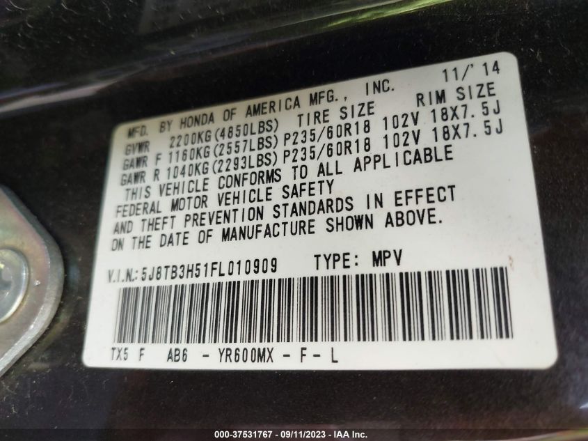 2015 ACURA RDX TECH PKG - 5J8TB3H51FL010909