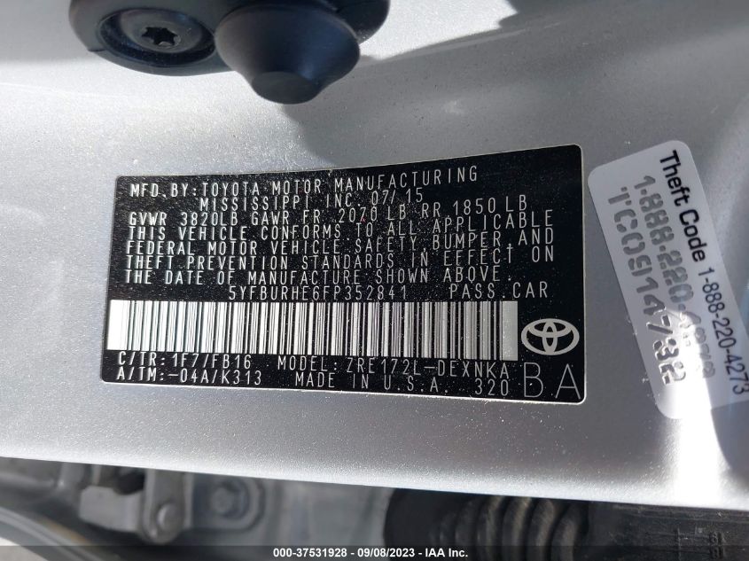 2015 TOYOTA COROLLA LE - 5YFBURHE6FP352841
