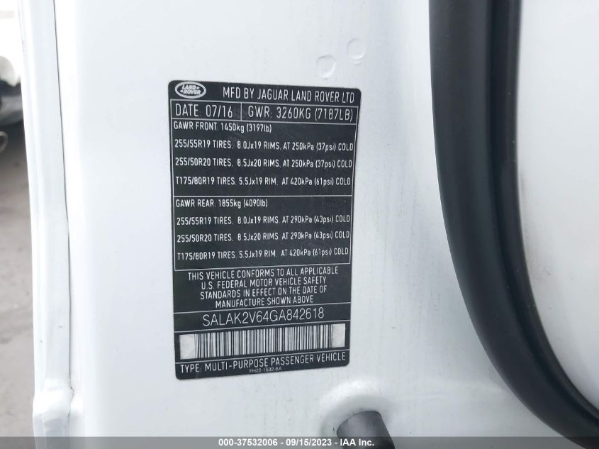 2016 LAND ROVER LR4 HSE LUX - SALAK2V64GA842618