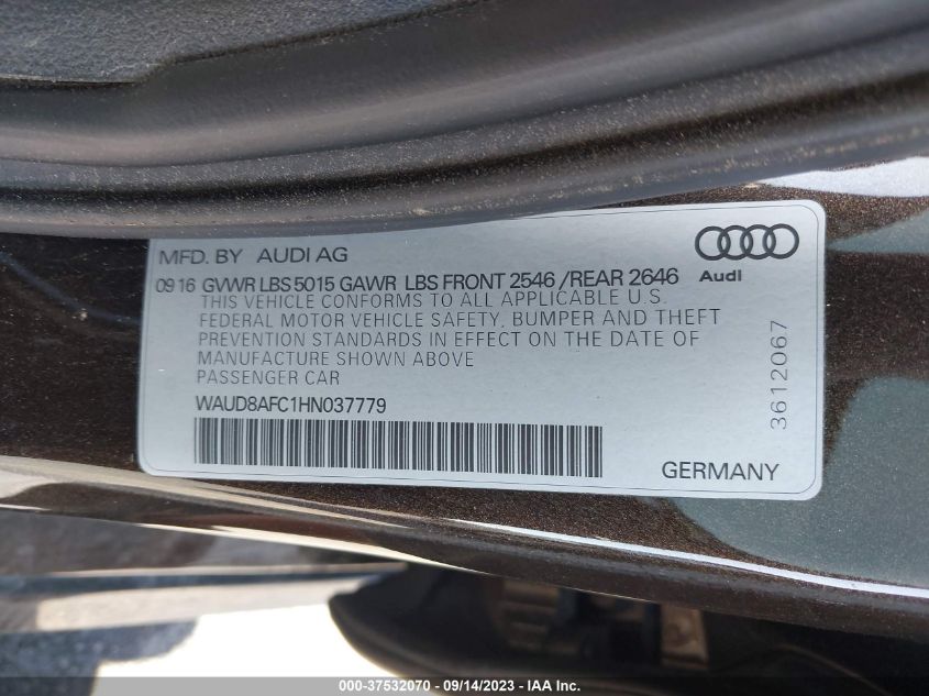 2017 AUDI A6 PREMIUM PLUS - WAUD8AFC1HN037779