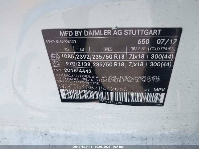 2018 MERCEDES-BENZ GLA GLA 250 - WDCTG4GB7JJ412056
