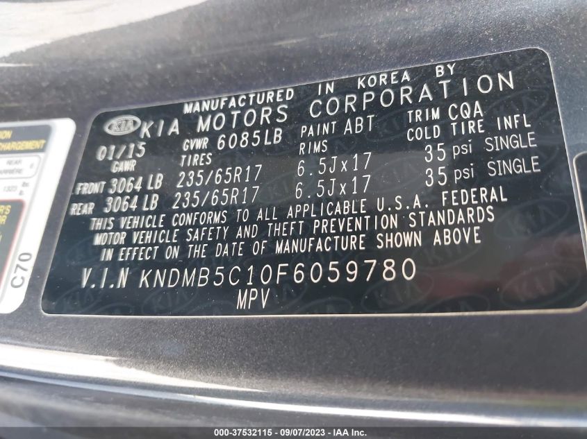 2015 KIA SEDONA LX - KNDMB5C10F6059780