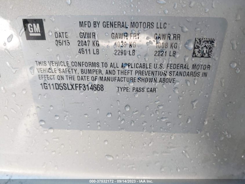 2015 CHEVROLET MALIBU LT - 1G11D5SLXFF314668