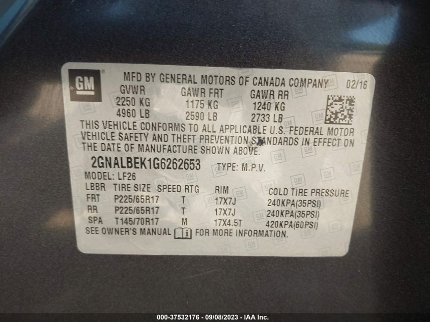 2016 CHEVROLET EQUINOX LS - 2GNALBEK1G6262653