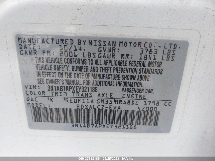 2014 NISSAN SENTRA S - 3N1AB7APXEY321188