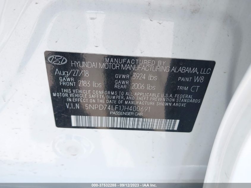 2018 HYUNDAI ELANTRA SE - 5NPD74LF1JH400691