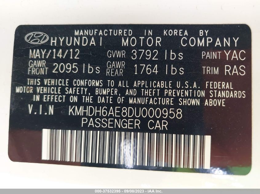 2013 HYUNDAI ELANTRA COUPE GS PZEV KMHDH6AE8DU000958