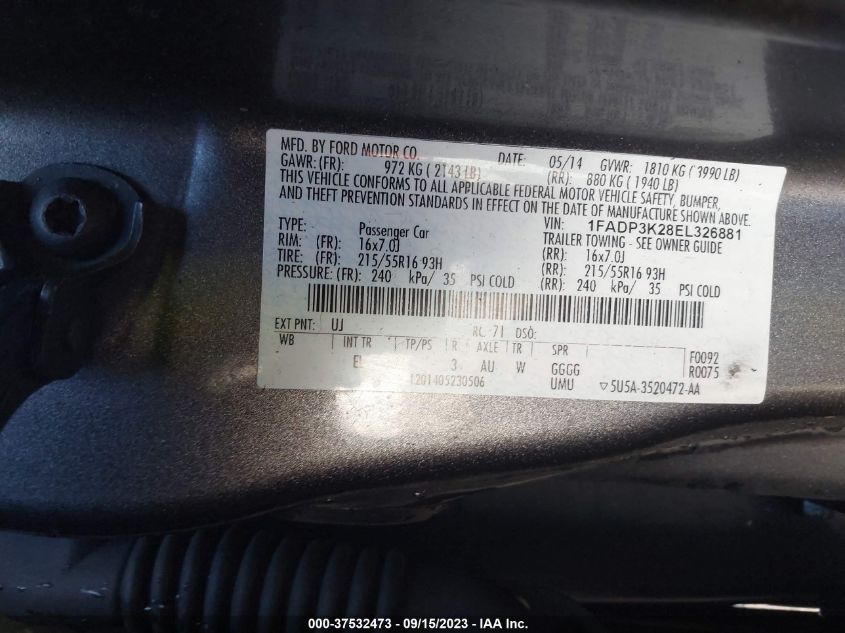 2014 FORD FOCUS SE - 1FADP3K28EL326881