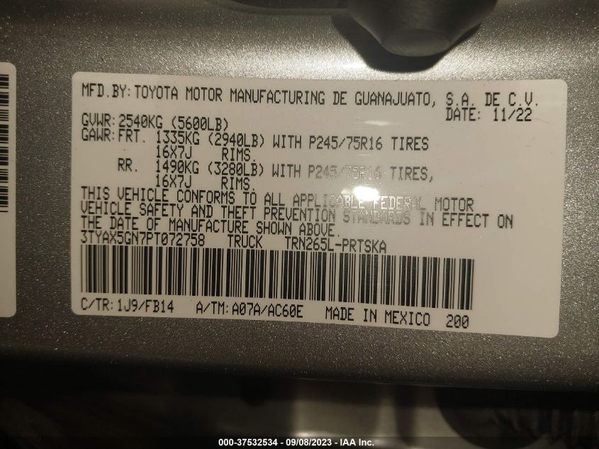2023 TOYOTA TACOMA 2WD SR/SR5 3TYAX5GN7PT072758