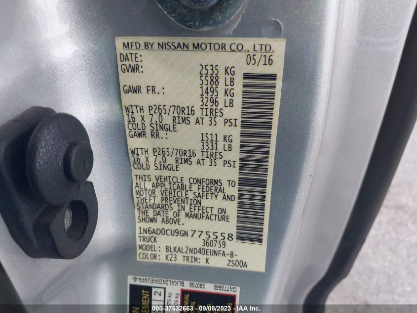 2016 NISSAN FRONTIER SV/PRO-4X - 1N6AD0CU9GN775558