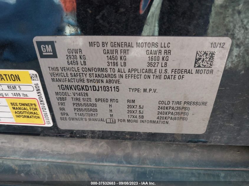 2013 CHEVROLET TRAVERSE LT - 1GNKVGKD1DJ103115