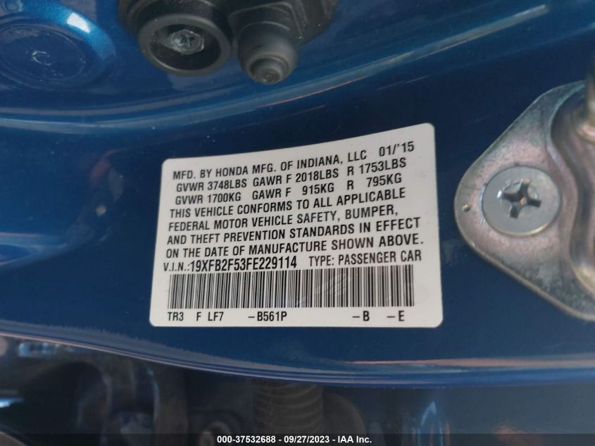 2015 HONDA CIVIC SEDAN LX - 19XFB2F53FE229114