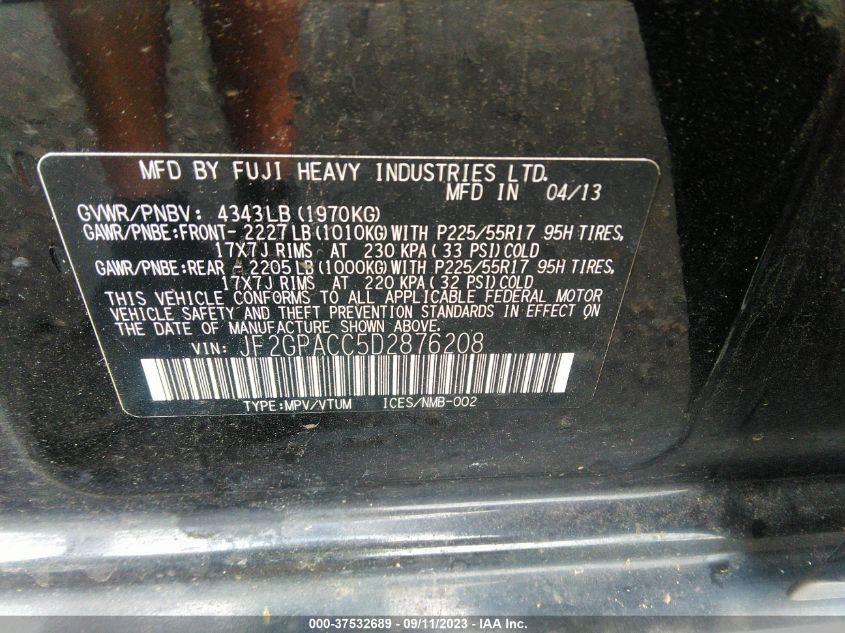 2013 SUBARU XV CROSSTREK PREMIUM - JF2GPACC5D2876208