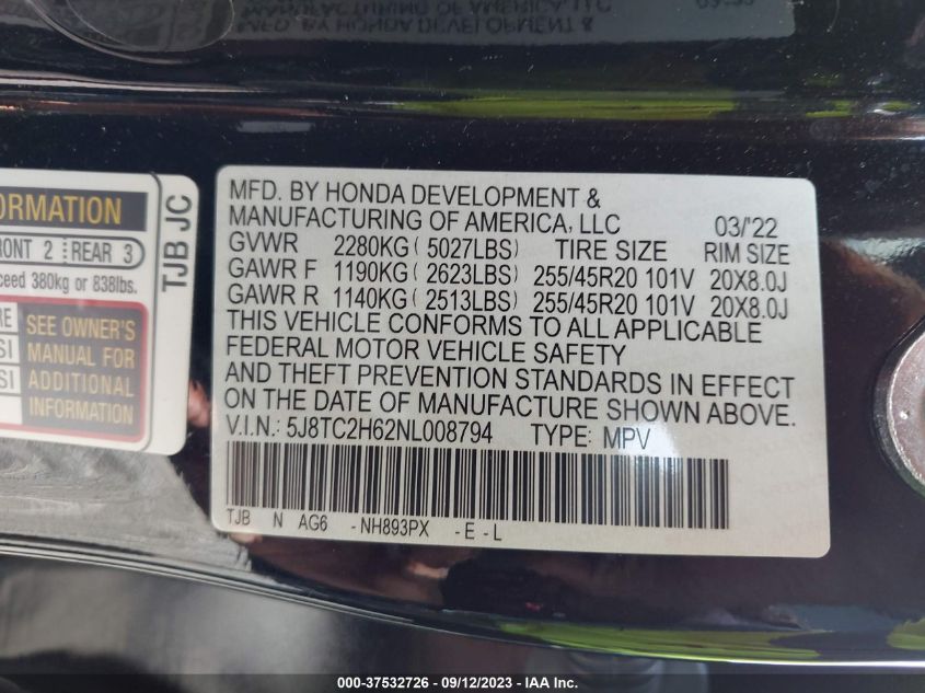 2022 ACURA RDX W/A-SPEC PACKAGE - 5J8TC2H62NL008794