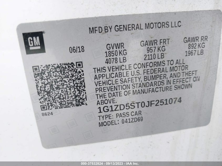 2018 CHEVROLET MALIBU LT - 1G1ZD5ST0JF251074