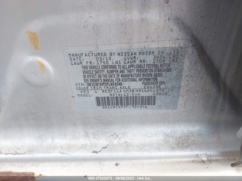 2015 NISSAN VERSA SL - 3N1CN7AP2FL924246