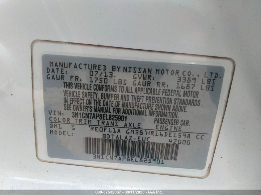 2014 NISSAN VERSA S PLUS - 3N1CN7AP8EL825901