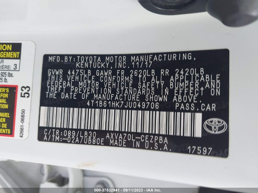 2018 TOYOTA CAMRY XSE - 4T1B61HK7JU049706