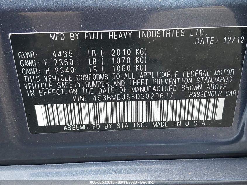 2013 SUBARU LEGACY 2.5I LIMITED - 4S3BMBJ68D3029617