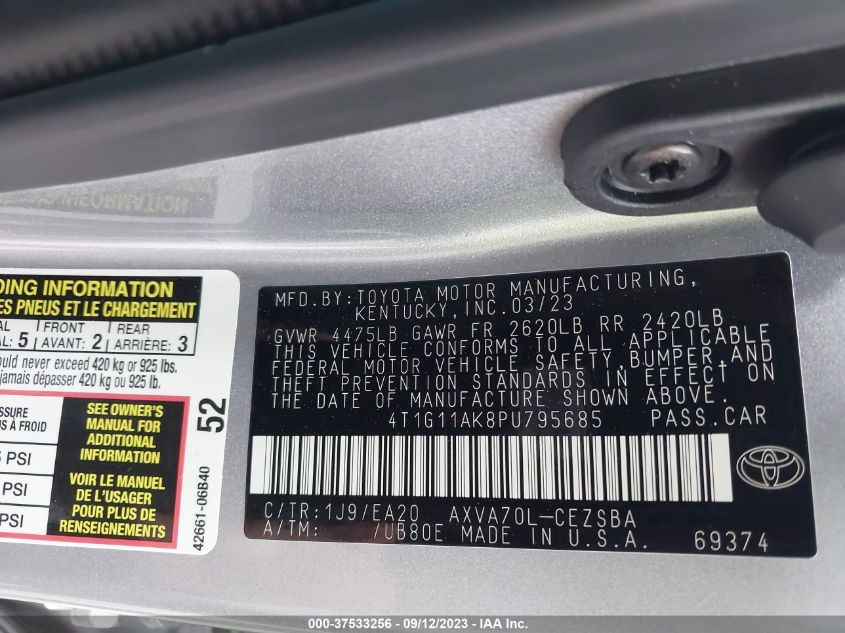 2023 TOYOTA CAMRY SE/SE NIGHTSHADE - 4T1G11AK8PU795685