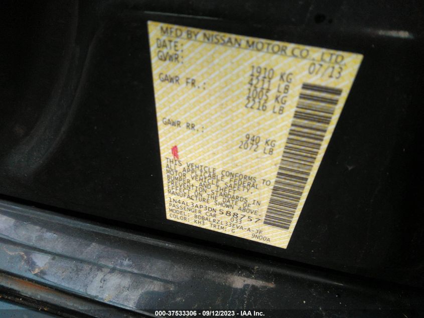 2013 NISSAN ALTIMA 2.5 S - 1N4AL3AP3DN588757