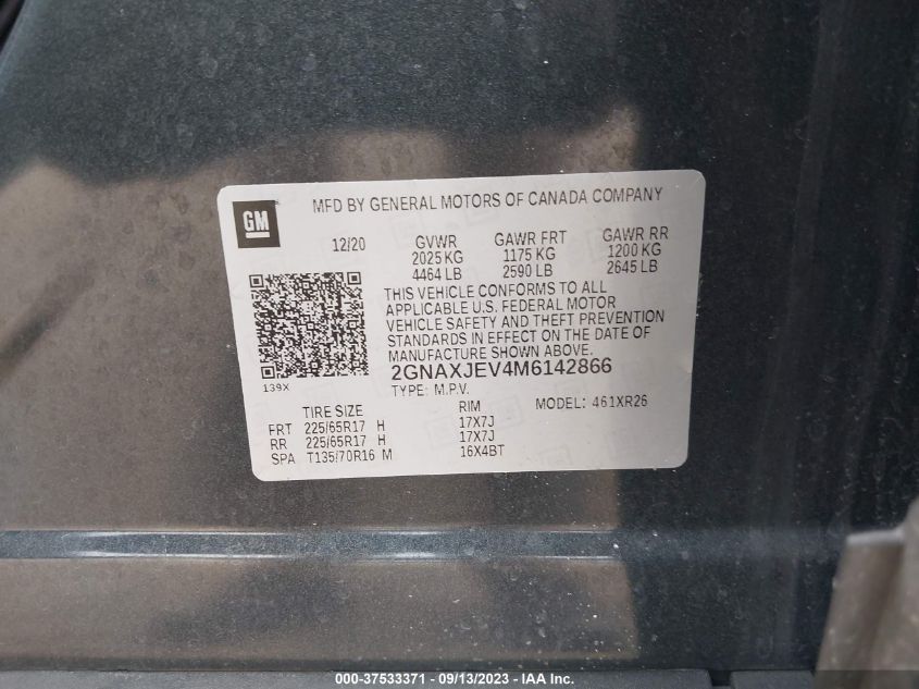 2021 CHEVROLET EQUINOX LT - 2GNAXJEV4M6142866