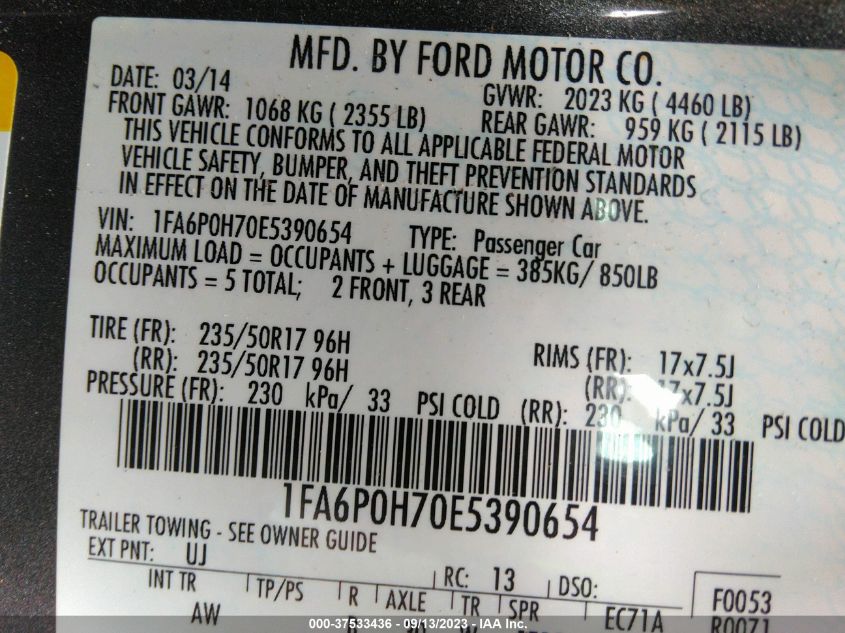 2014 FORD FUSION SE - 1FA6POH70E5390654