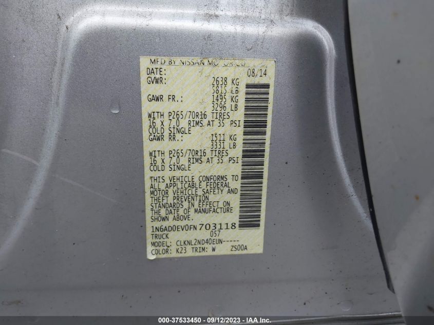 2015 NISSAN FRONTIER S/SV/SL/PRO-4X - 1N6AD0EV0FN703118
