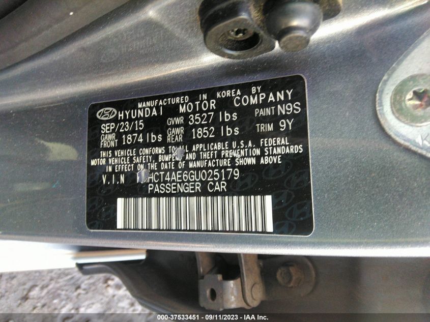 2016 HYUNDAI ACCENT SE - KMHCT4AE6GU025179
