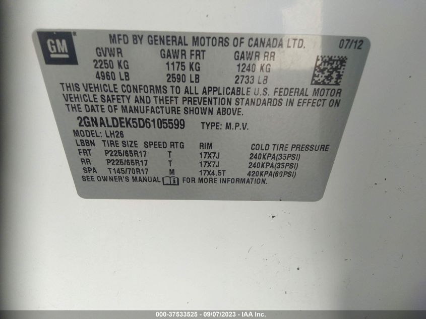 2013 CHEVROLET EQUINOX LT - 2GNALDEK5D6105599