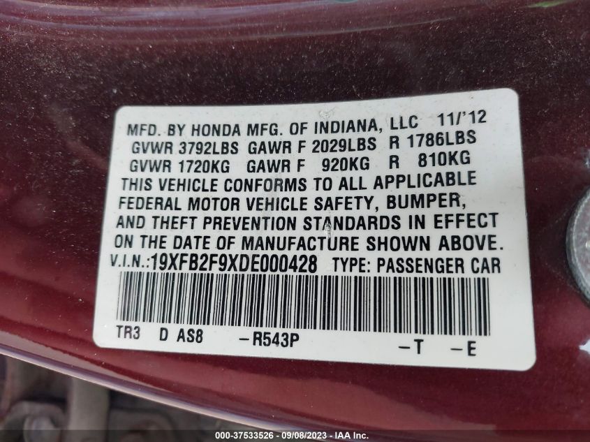 2013 HONDA CIVIC SDN EX-L - 19XFB2F9XDE000428